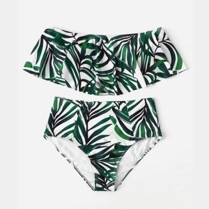 Tropical Off-Shoulder Top w/ High Waist Bikini